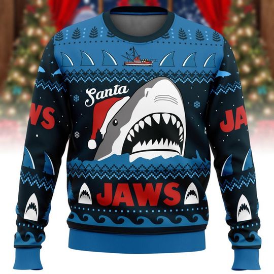 Discover Santa Jaws Ugly Christmas Sweater, Shark Jaws Xmas Sweatshirt