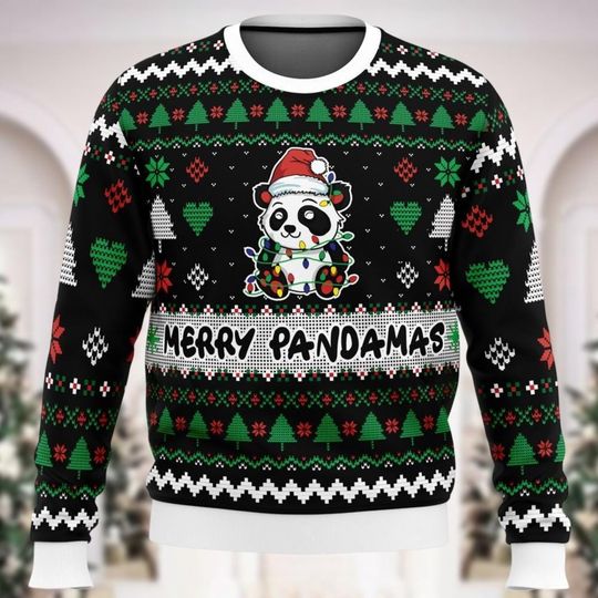 Discover Christmas Panda Ugly Sweater, Merry Pandamas Christmas Sweater