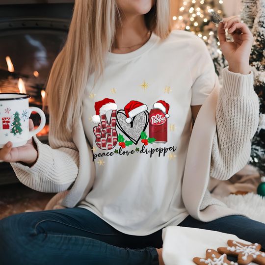 Discover Love Peace and Dr Pepper Christmas Holiday Unisex T-Shirt