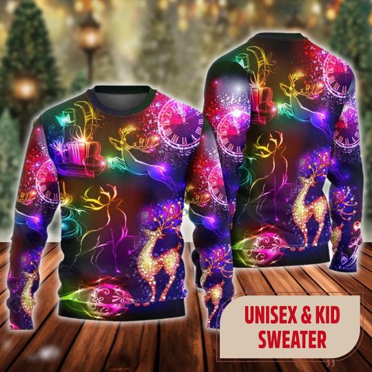 Discover Reindeer Neon Light Bright Ugly Christmas Sweater, Bright Neon Lighting Xmas