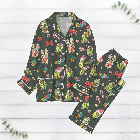 Discover Funny Pickle Christmas Pajamas Set, Santa Pickles Xmas Pajamas