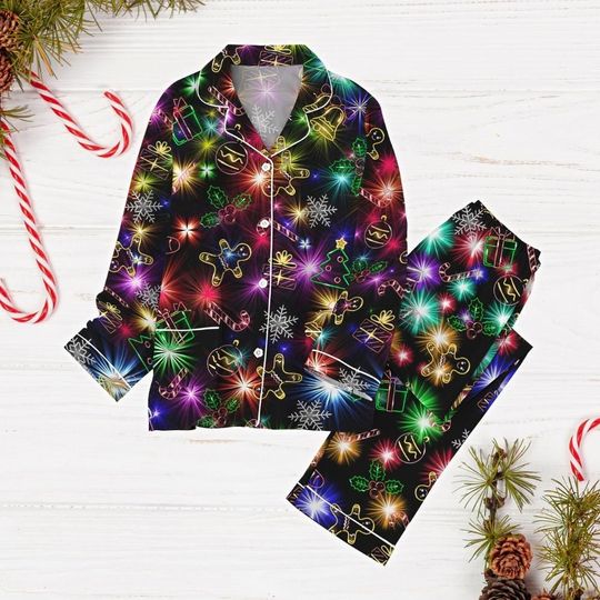 Discover Christmas Bright Neon Lighting Pajamas Set, Santa Claus Christmas