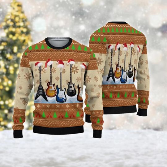 Discover Electric Guitar Christmas Ugly 3D Sweater, Funny Music Lover Gift, Musical Christmas