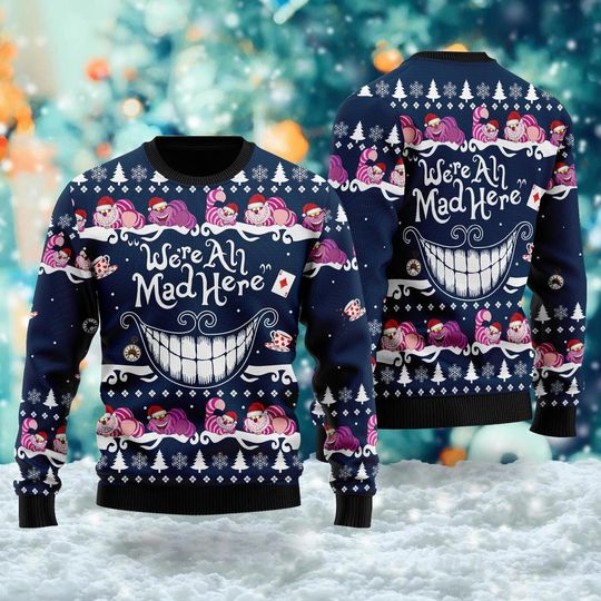 Discover We Are Mad Here 3D, 50s Cartoon Movie Ugly Christmas Sweater