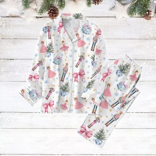 Discover Coquette Nutcracker Christmas Pajamas Set, Pink Fairy Women Pajamas