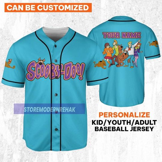 Discover Personalize Scooby-Doo Funny Horizontal Symbol Text Blue Color, Horror Movie Baseball Jersey, Halloween Gifts Fans