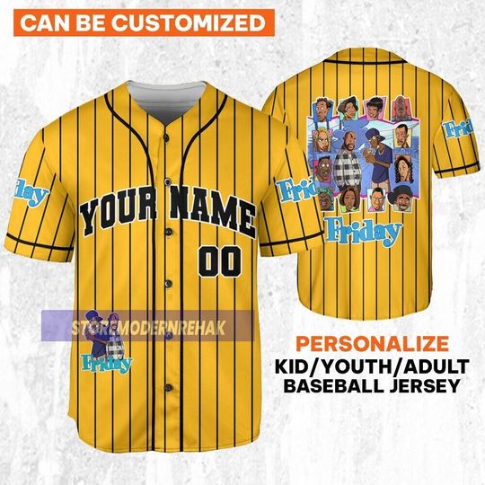 Discover Personalize Friday Film Cartoon Yellow Horizontal Text, Custom Baseball Jersey For Fans, Friday Damn Funny Jersey