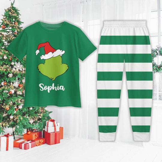 Discover Custom Green Red Christmas T-shirt Pajamas Sets