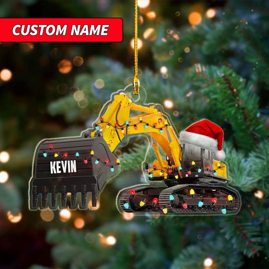 Discover Personalized Excavator Santa Acrylic Ornament