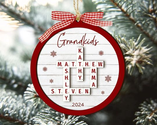 Discover Personalized Grandkids Scrabble Christmas Ornament, Scrabble Christmas Ornaments