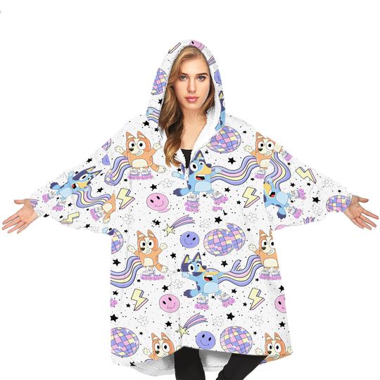 Discover BlueyDad And Bingo Blanket Hoodie, Oversized BlueyDad Pattern Hoodie
