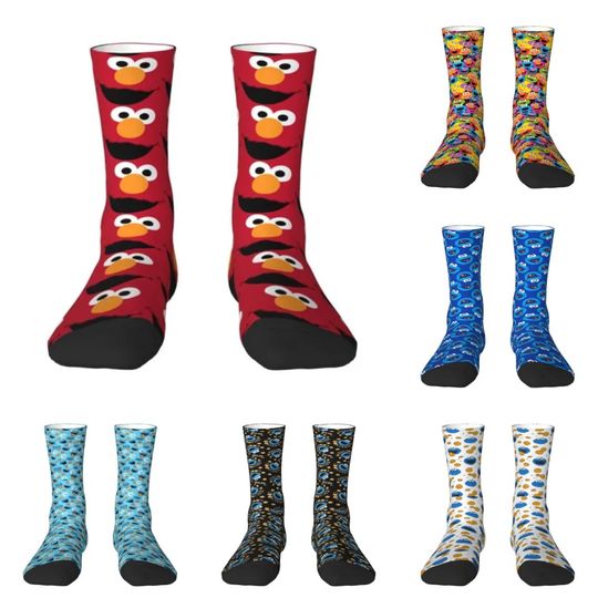 Discover Elmo Face Anime Men's Crew Socks Unisex Kawaii Sesames Street Spring Summer Autumn Winter Dress Socks
