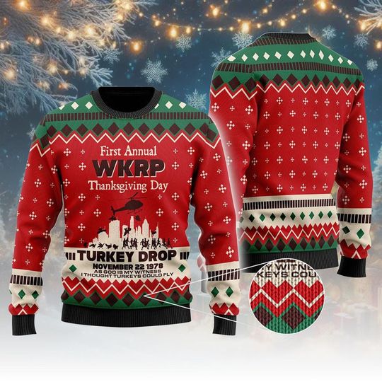 Discover First Annual WKRP Turkey Drop Ugly Christmas Sweater, First Annual WKRP Thanksgiving