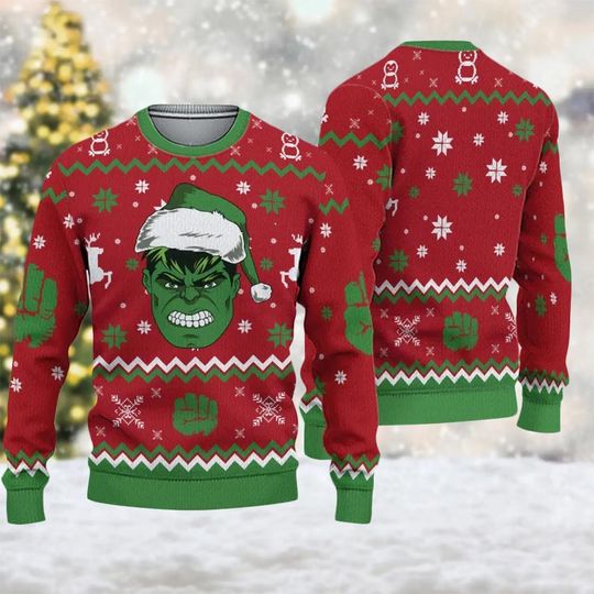 Discover Hulk Superhero Ugly Christmas Sweater, Hulk Xmas Holiday Sweatshirt
