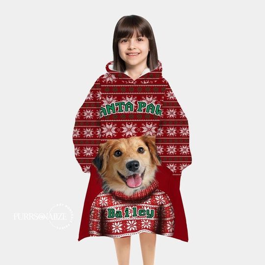Discover Custom Pet Blanket Hoodie, Santapaw Dog Cat Photo