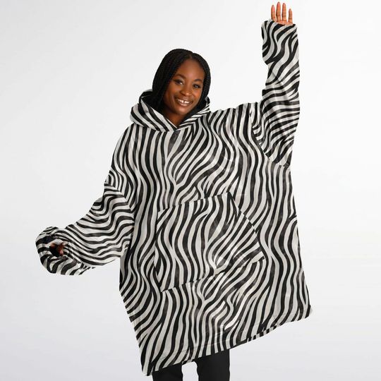 Discover Unisex Cute y2k Zebra Print Snug Hoodie,Printed Hooded Blanket