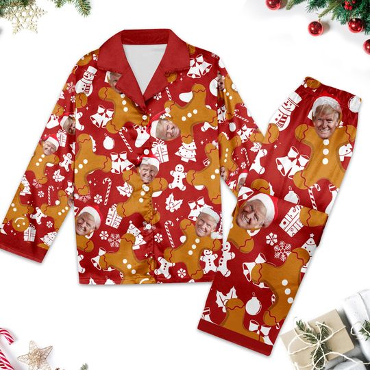 Discover Gingerbread Trump Face Christmas Pajamas, Santa Trump 2024 Family Pajamas Set