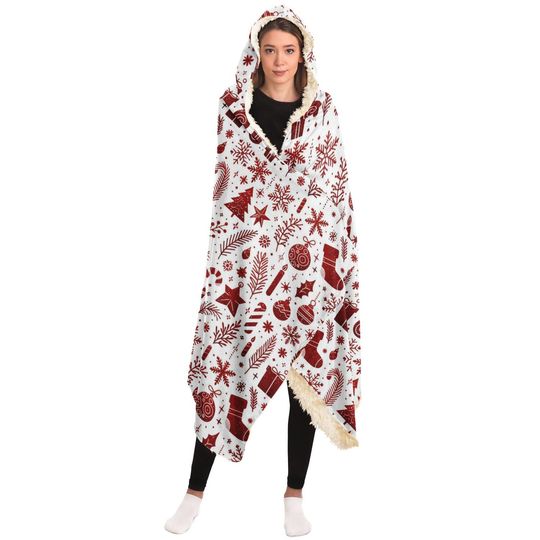 Discover White red christmas hooded blanket, Inner Fur, Fleece Polar For Men