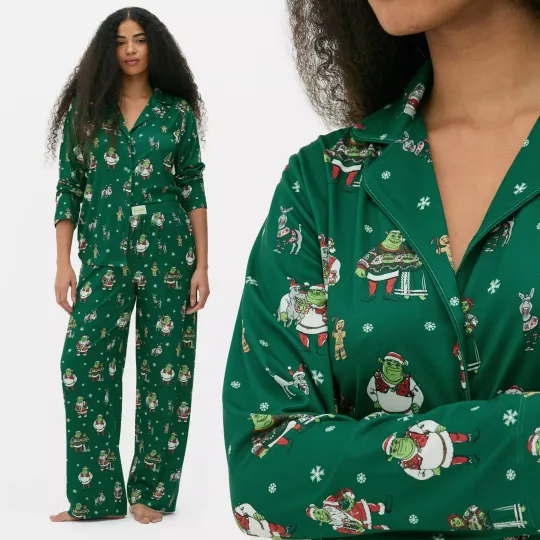 Discover Shrek Christmas Festive Green Boyfriend Womens Pyjama Set