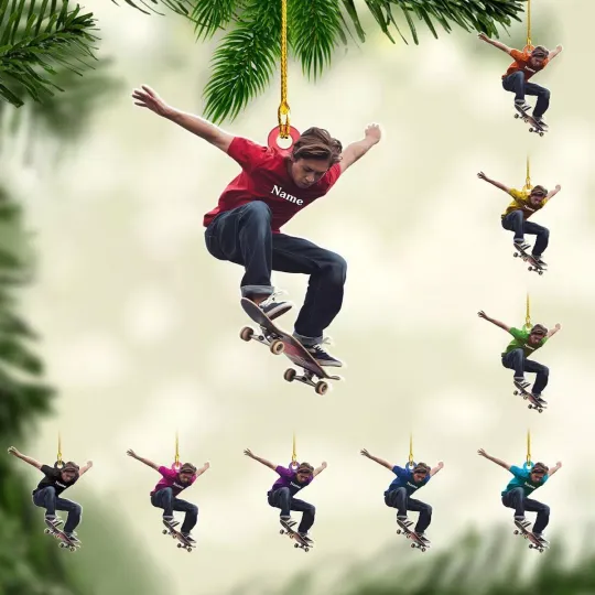 Discover Custom Skateboard Christmas Ornament 2024 Skateboarder Skater Sport Ornament UM5G26