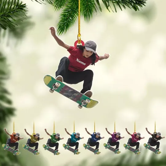 Discover Custom Skateboard Christmas Ornament 2024 Skateboarder Skater Sport Ornament UM5G28