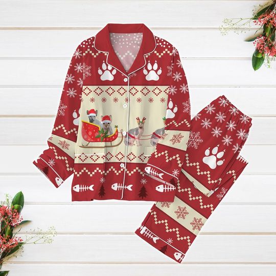 Discover Sphynx Cat Christmas Pajamas, Funny Reindeer Xmas Pajamas, Animal Lover Holiday