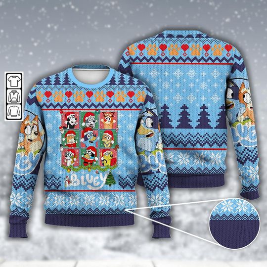 Discover BlueyDad Ugly Christmas Full Print Sweater, BlueyDad Character Christmas