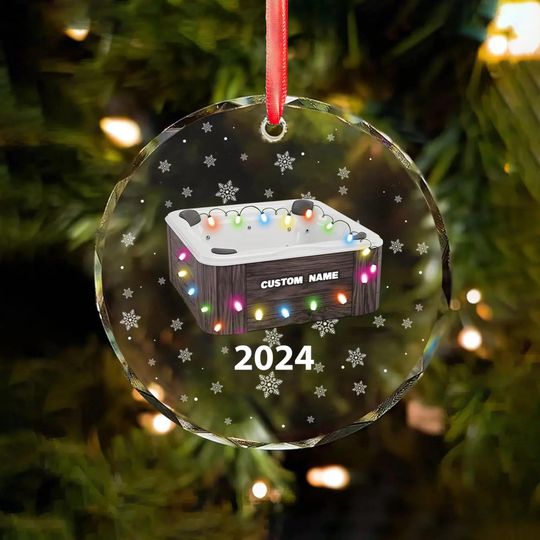 Discover Personalized Hot Tub Spa Swimming Pool Christmas Glass Ornament