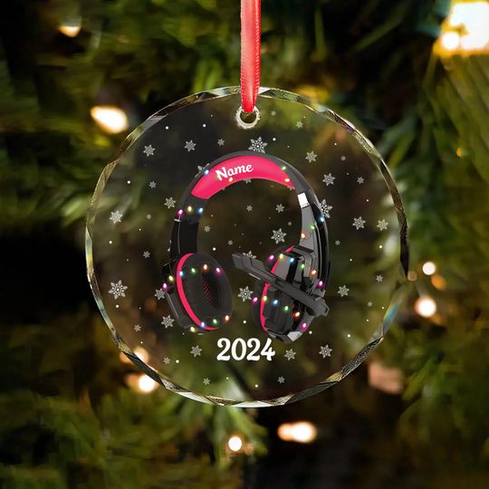 Discover Custom Name Head Phones And Light Glass Ornament