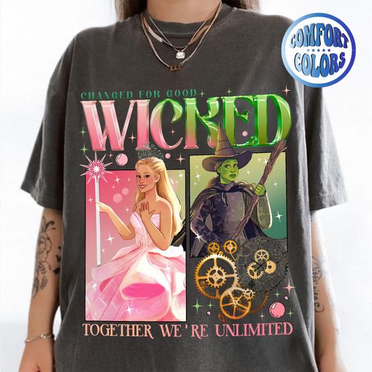 Discover Wicked Change For Good Glitter Comfort Color T-Shirt | Defy Gravity Broomstick Magic Wand