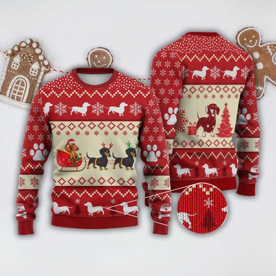 Discover Christmas Dachshund Ugly Sweater, Dachshund Reindeer Christmas Sweater