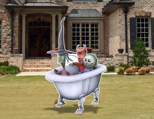 Discover Handcrafted Nightmare Before Christmas Yard Sign - Lock, Shock, and Barrel in the bath tub