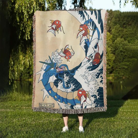Discover Gyarados Great Wave Woven Blanket, PKM Tapestry Throw