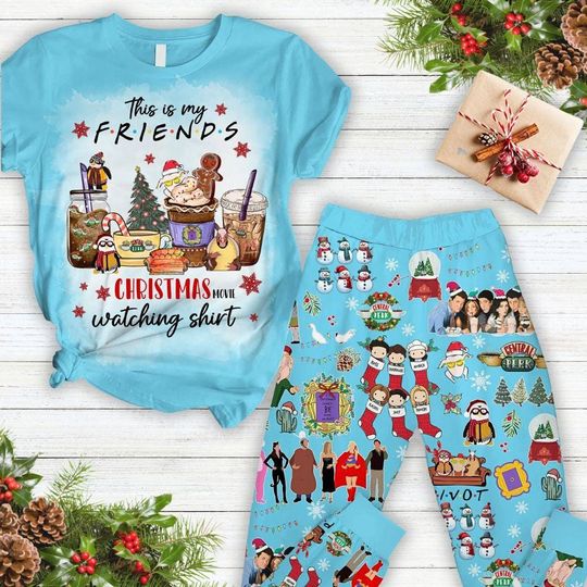 Discover Friends Christmas Pajamas Set, Christmas Movie Watching Shirt, Vintage TV Series Shirt