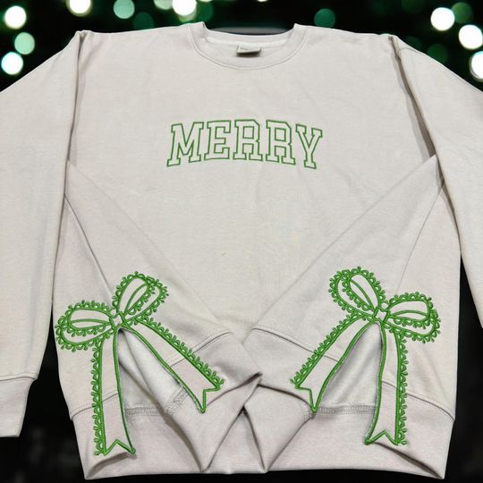 Discover Embroidered  Side Bow Appliqu Sweatshirt Christmas Embroidery Design, Embroidered Bow Sweatshirt