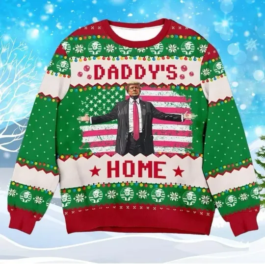 Discover Trump Daddy Home Ugly Christmas Sweater, MAGA 2024 Ugly Sweater