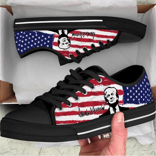 Discover Trump 2024 American Flag Shoes | Donald Trump Fan Low Top Canvas Shoes C1030