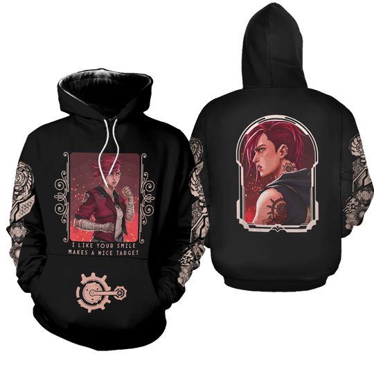 Discover Unisex Oversize Arcane Vi Black Hoodie, League Of Legends Charecters Hoodie