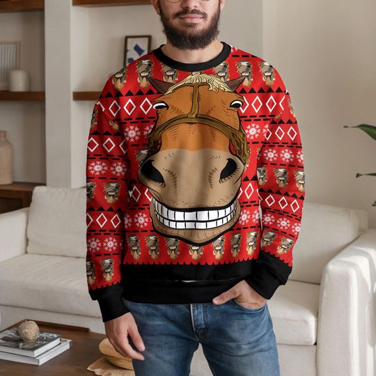 Discover NEW! Funny Horse Ugly Christmas Sweater, Xmas Ugly Sweatshirt