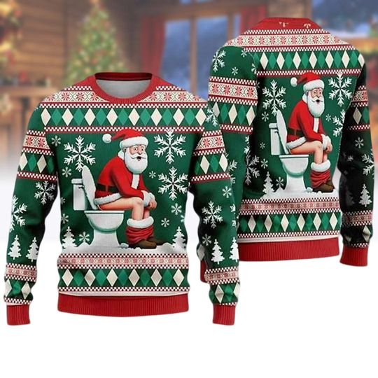 Discover Santa Claus Sitting on Toilet Ugly Sweater