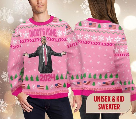 Discover Trump Daddy Home Ugly Christmas Sweater, MAGA 2024 Ugly Sweater