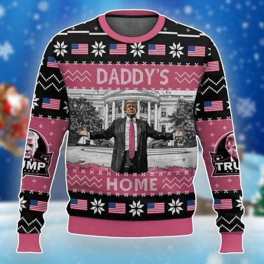 Discover Trump I'll Be Home For Christmas Ugly Sweater, Trump Daddy's Home Sweater