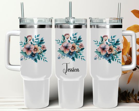 Discover 40 oz Custom Floral Tumbler,Personalized 40oz Floral Name,Gift for Girlfriend