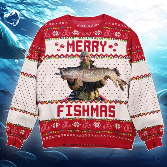 Discover Merry Fishmas Ugly Sweater, Personalized Fishing Christmas Ugly Sweater