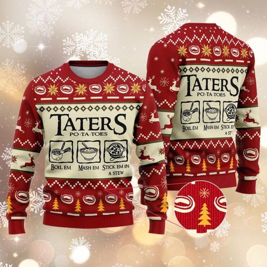 Discover Taters Potatoes Ugly Christmas Sweater, LOTR Christmas Sweater