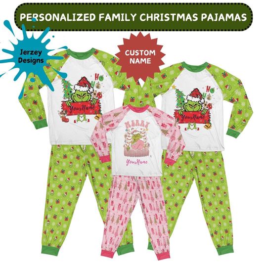 Discover Personalized Holiday Matching Family Pajamas, funny character Christmas Pajamas