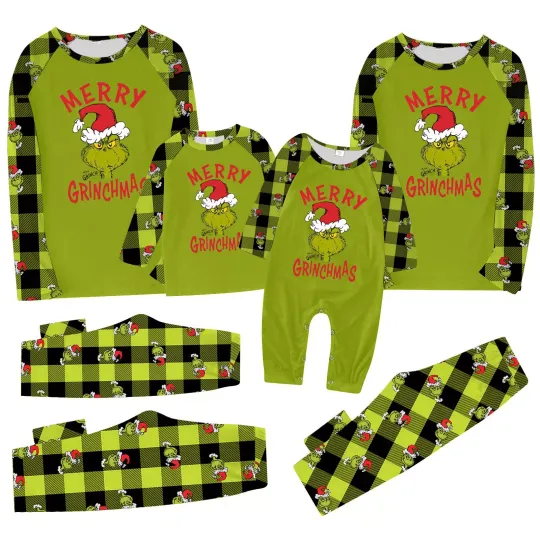 Discover Family Christmas Pajamas Matching Set funny character Tops+pants Set