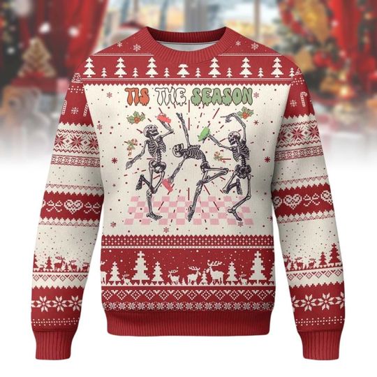 Discover Dancing Skeleton Christmas Sweater, Skeleton Santa Ugly Sweatshirt