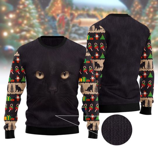 Discover Black Cat Ugly Christmas Sweater, Cat Lover Gift For Christmas