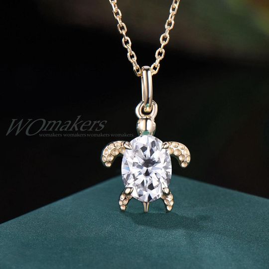 Discover Unique Diamond Turtle Pendant 18k Solid Gold Moissanite Turtle Necklace